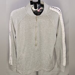 Lilly Pullitzer Skipper Popover Crochet Sleeve Elevated Basic Sweatshirt, XL